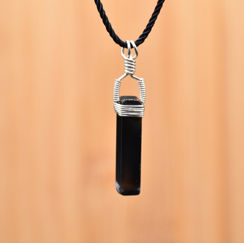 Beautiful black agate wire wrapped pendent